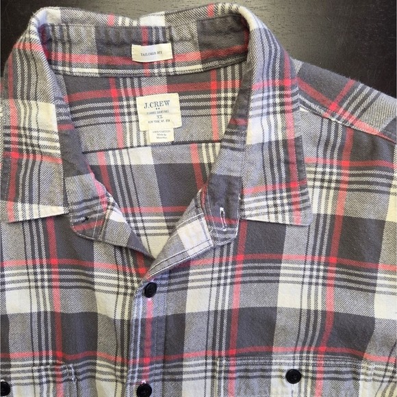 J. Crew Other - J. Crew Mens Tailored Fit Flannel Shirt XL Grey Plaid Long Sleeve Button Down